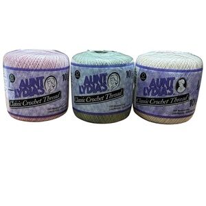 Unopened Lot of 3 Aunt Lydia's Classic Crochet Thread (Size 10). Three colors.